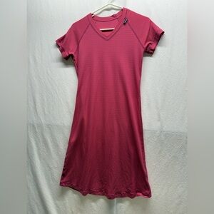 Women's Short Sleeve Knee Length Dress in Raspberry & Orange Stretchy Comfy